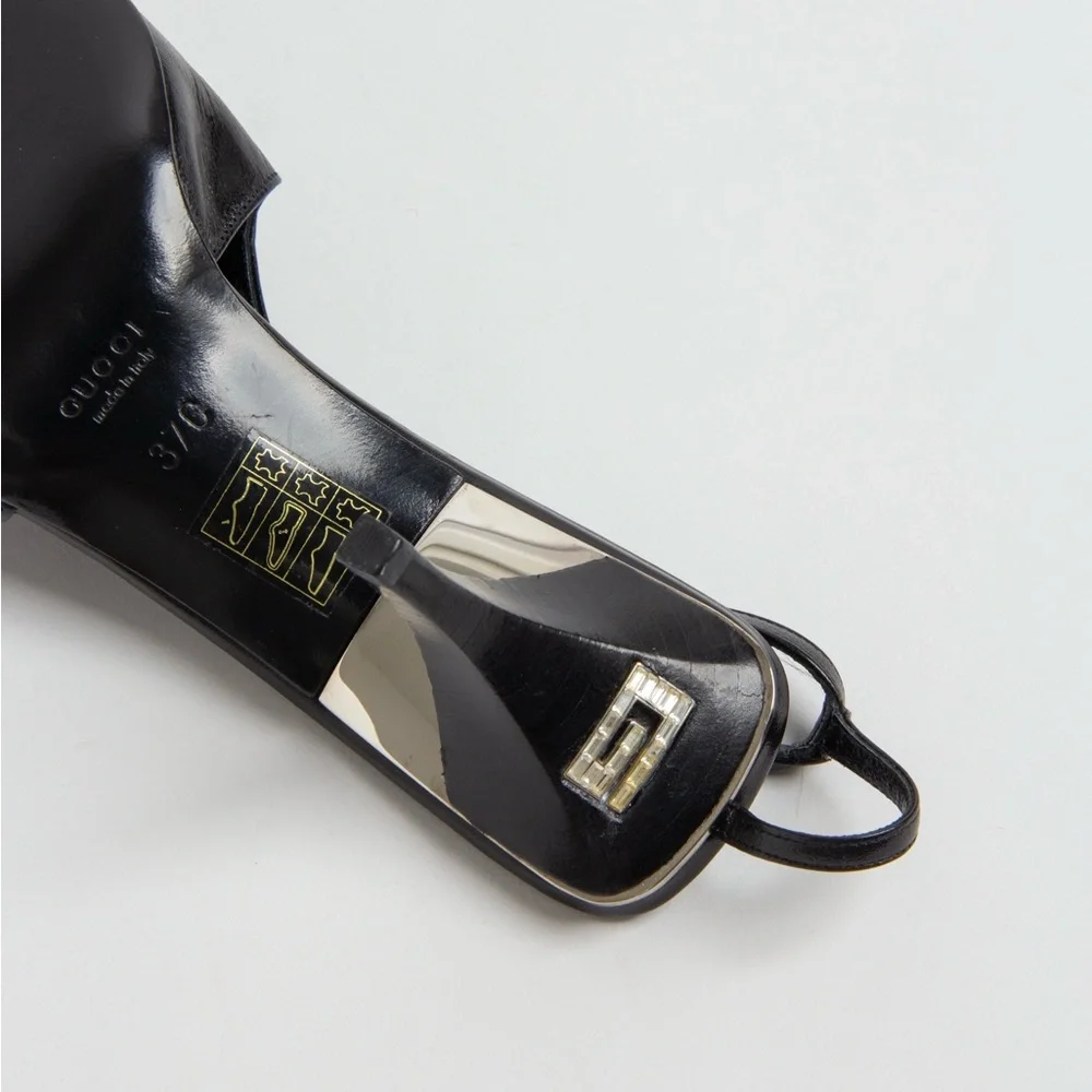 SOLD— Gucci Black Square Toe Crystal G Slingback Heels - Picture 7 of 11